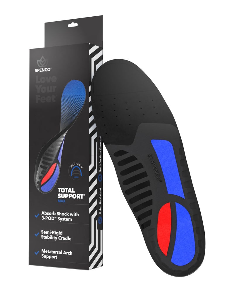 سبينكو نعال أحذية Spenco Total Support Max - حشوات دعم قوس مشط القدم لتقويم العظام - تمتص الصدمات وتقلل من الكب الزائد وتتوافق مع محيط القدم وكعب عميق للرجال 12.5-13.5 - Image 1